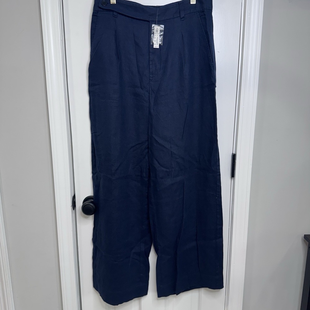 Madewell Linen Blend Wide Leg Pants Womens 8 Blue High Rise NWT